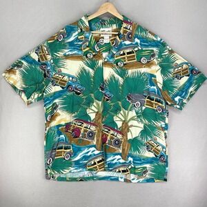 VTG‎ Diamond Head Hawaiian Shirt Mens XL Green Woody Wagon Rayon Tropical Aloha